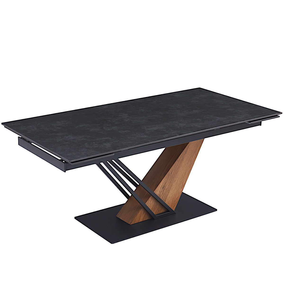 Стол обеденный Vic Dark grey 180-240-90X76, керамическая столешница, основание металл-дерево DT180