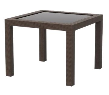 Стол пластиковый RATTAN арт. 95x95см квадратный со стеклом (коричневый)