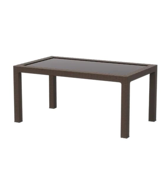 Стол пластиковый RATTAN арт.ЭП 853711 160x95см прямоугольный со стеклом (коричневый)