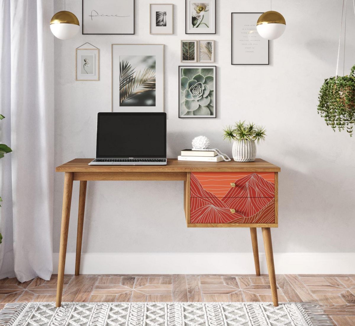 Стол рабочий "Berber" принт 49 с одной тумбой арт BB20-Print_49