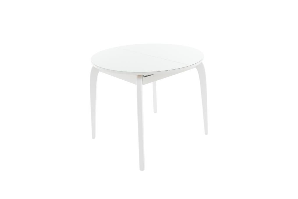 Стол Ривьера СВ D90-ЛДСП, стекло-90(120)*90*74-тон 9 Эмаль белая-Белый , ножки 7