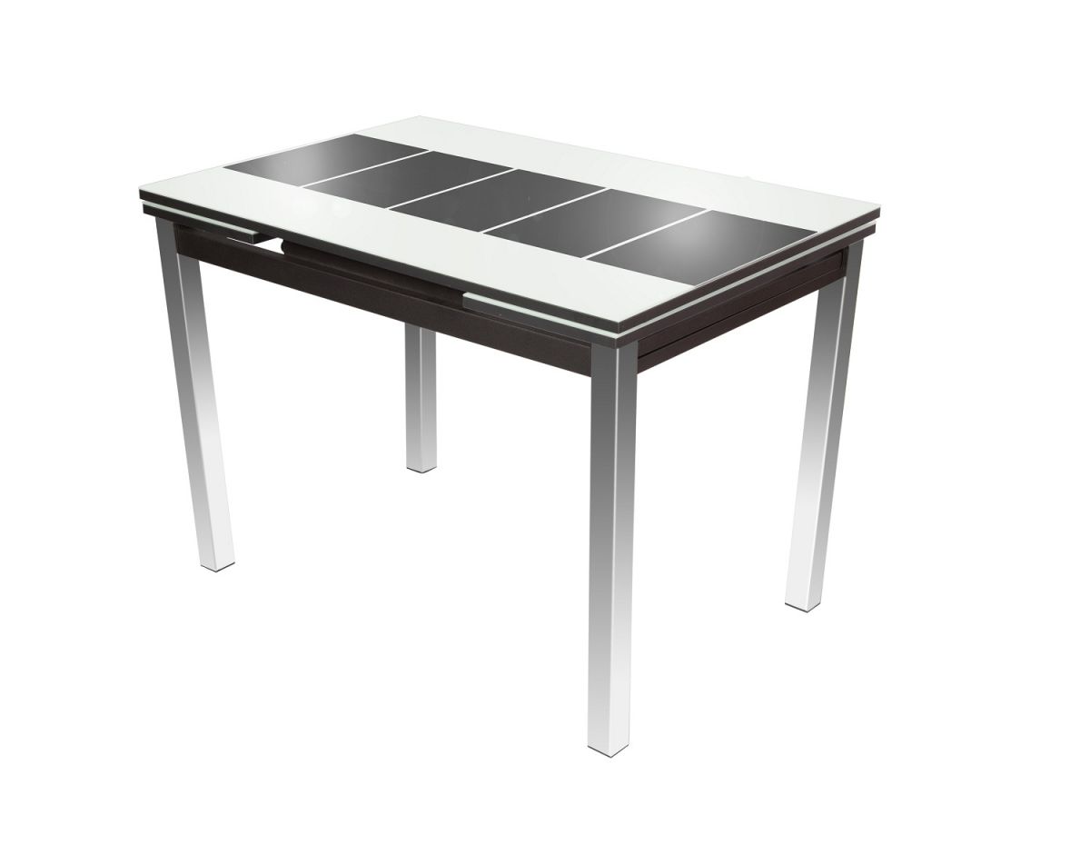 Стол Шанхай каре исп.1-ЛДСП, Стекло-110(170)*74*79-Черный муар-Стекло белое, рис.черный-10 ножки