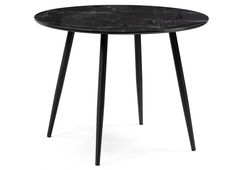 Стол стеклянный Абилин 100(140)х100х76 мрамор черный - черный матовый