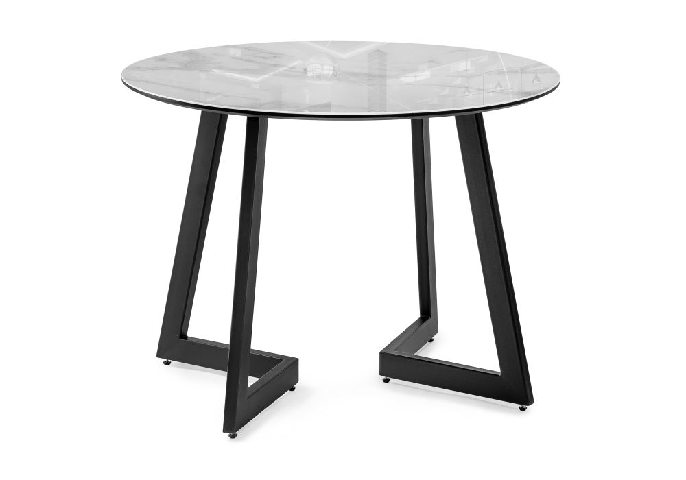 Стол Алингсос 100(140)х100х76 белый мрамор - черный