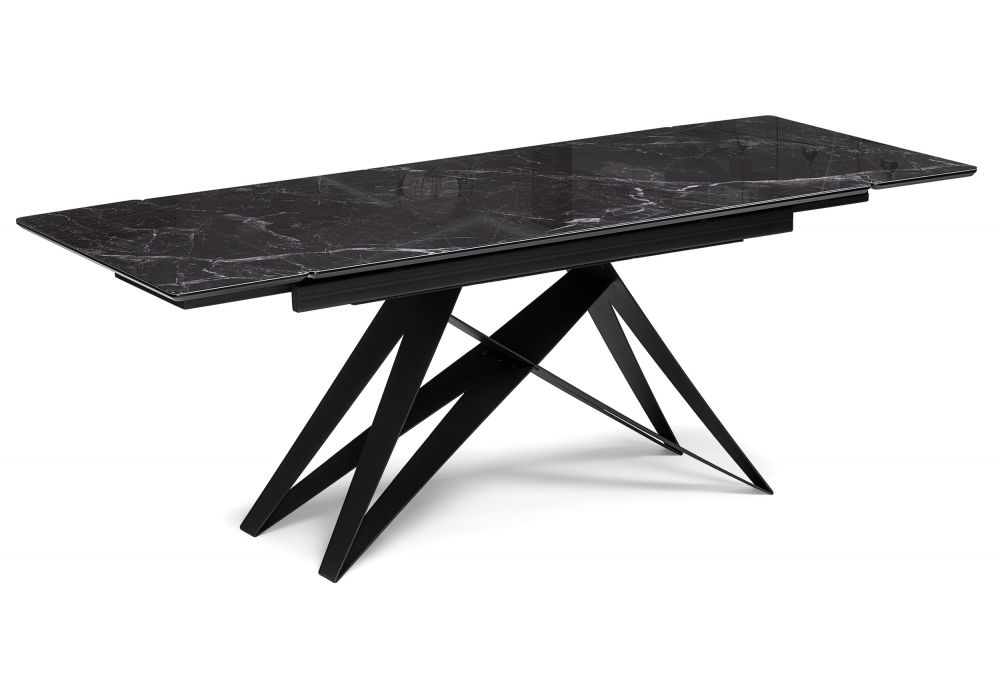 Стол стеклянный Блэкберн 140(200)х80 черный мрамор - черная пленка - черный