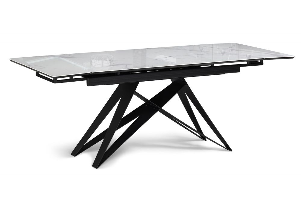 Стол стеклянный Блэкберн 140(200)х80 кристл белый мрамор - черный