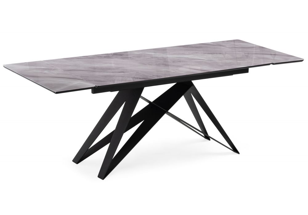 Стол стеклянный Блэкберн 140(200)х80 кристл серый мрамор - черный