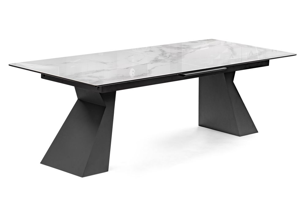 Стол стеклянный Денхольм 240(290)х100х75 белый мрамор - черный