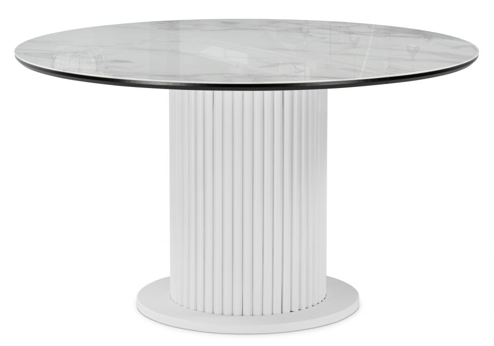 Стол стеклянный Фостер 120(160)х120х76 белый мрамор - белая шагрень - белый