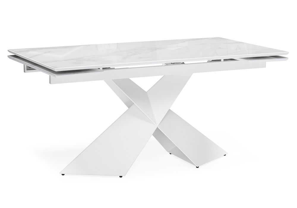 Стол стеклянный Хасселвуд 160(220)х90х77 белый мрамор - белый