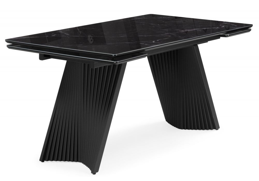 Стол стеклянный Вейв 140(200)х80 черный мрамор - черный