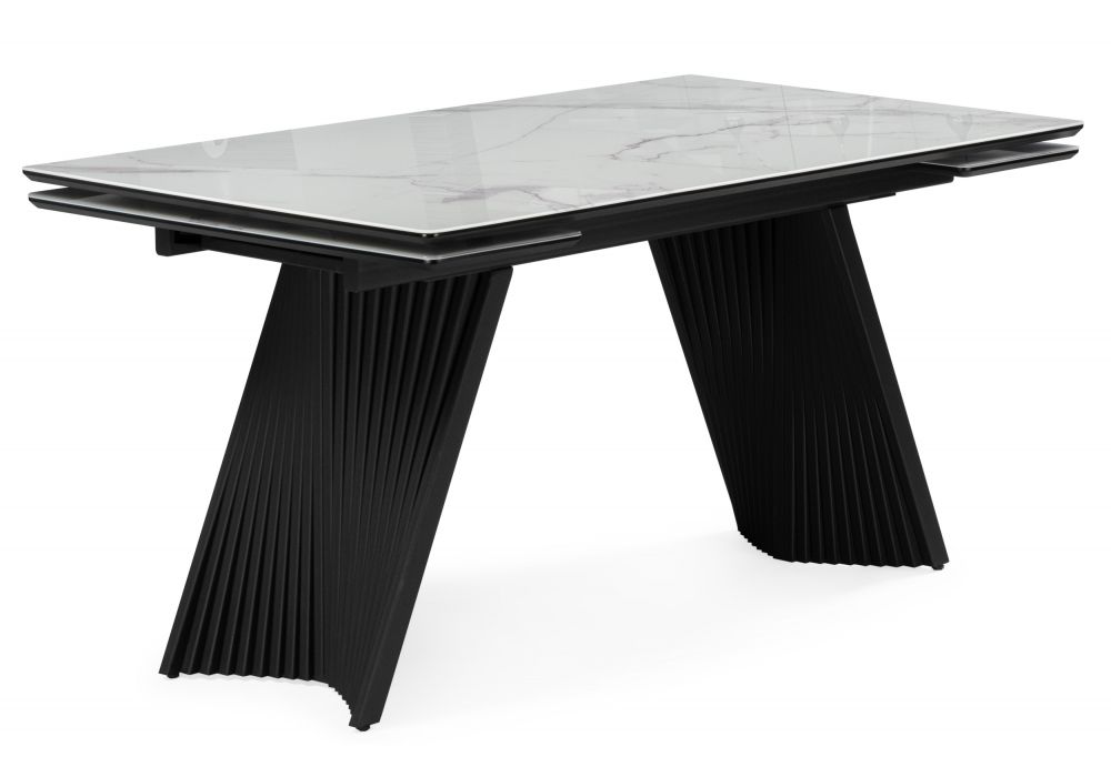 Стол стеклянный Вейв 140(200)х80 кристл белый мрамор - черный
