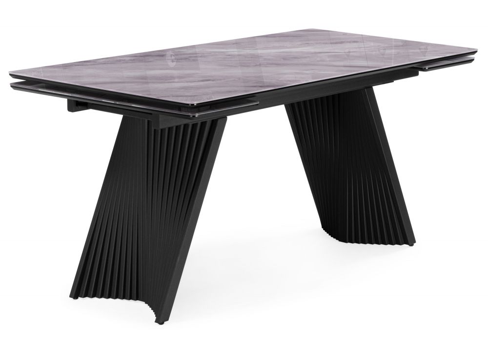 Стол стеклянный Вейв 140(200)х80 кристл серый мрамор - черный