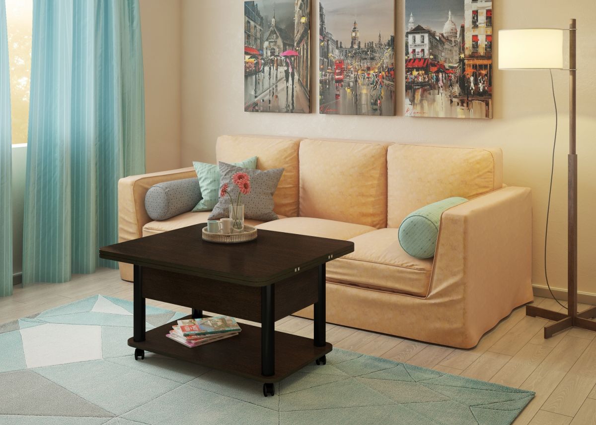 Стол Дебют 3 трансформер-ЛДСП-86(172)*72*48,8-Венге темный, ножки черные-Венге темный-