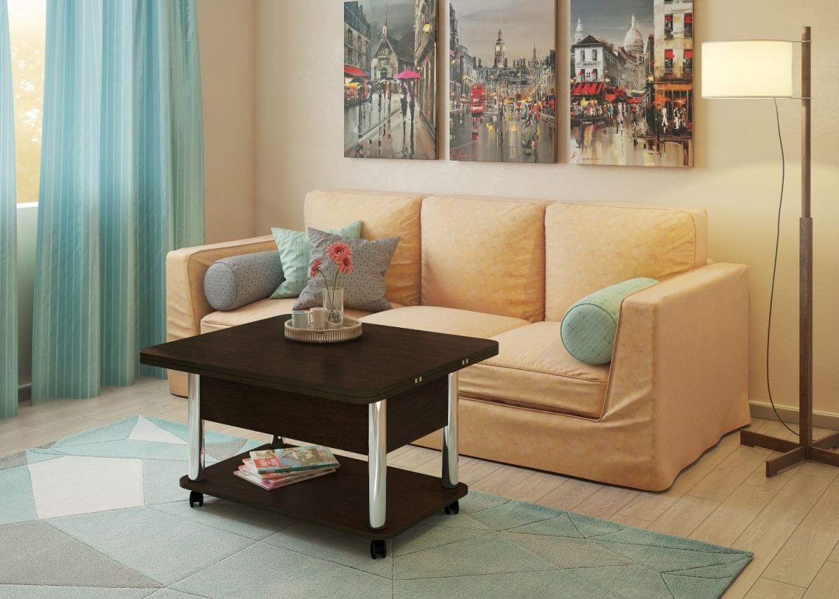 Стол Дебют 3 трансформер-ЛДСП-86(172)*72*48,8-Венге темный, ножки хром-Венге темный-