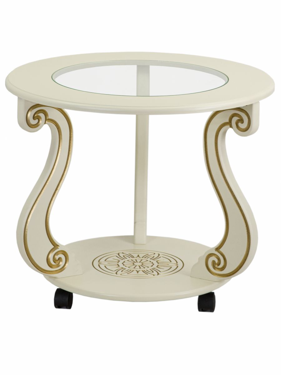 Стол журнальный Грация (С) на колесах слоновая кость-золото