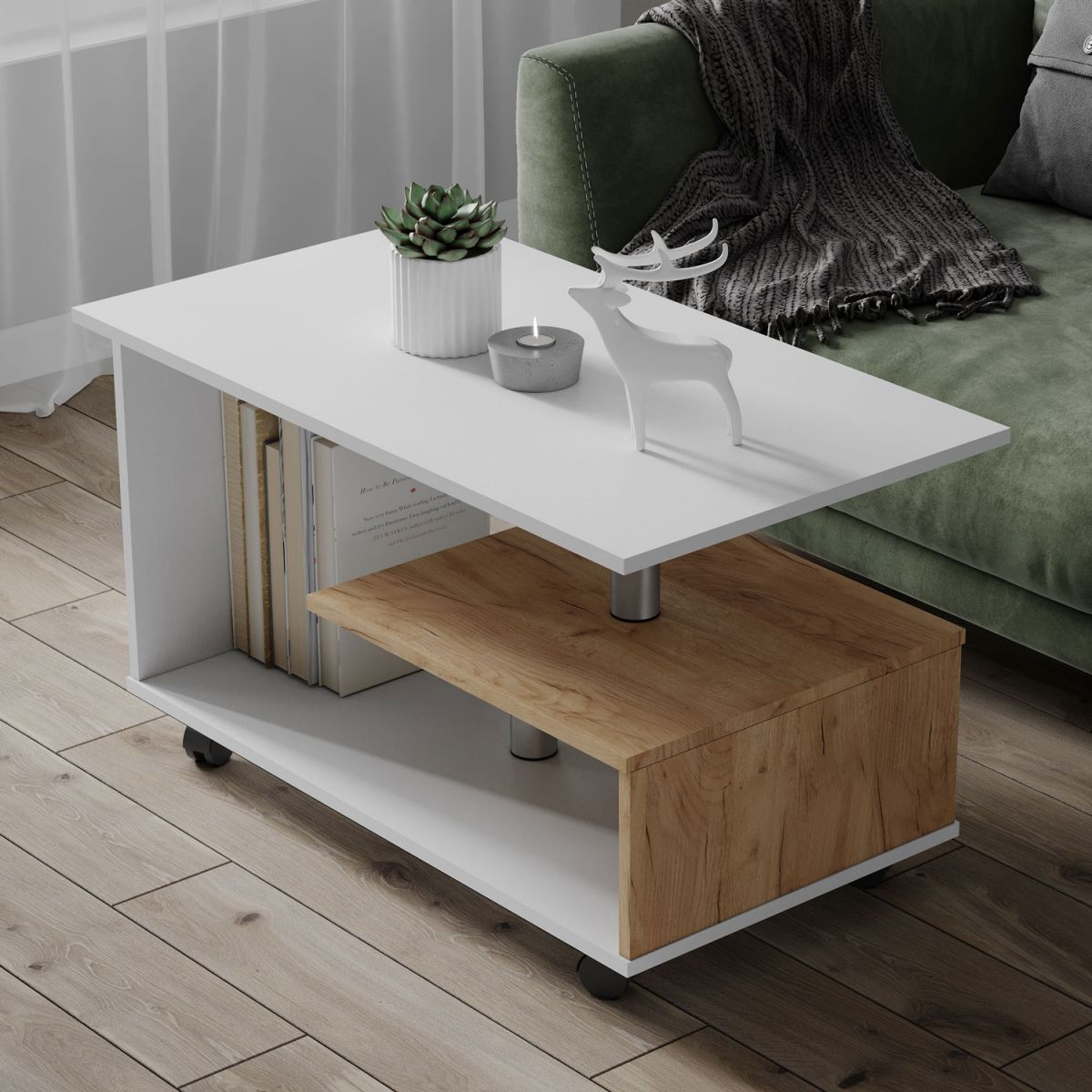 Стол Журнальный Консул-5 (560х900х500) белый-дуб крафт золотой