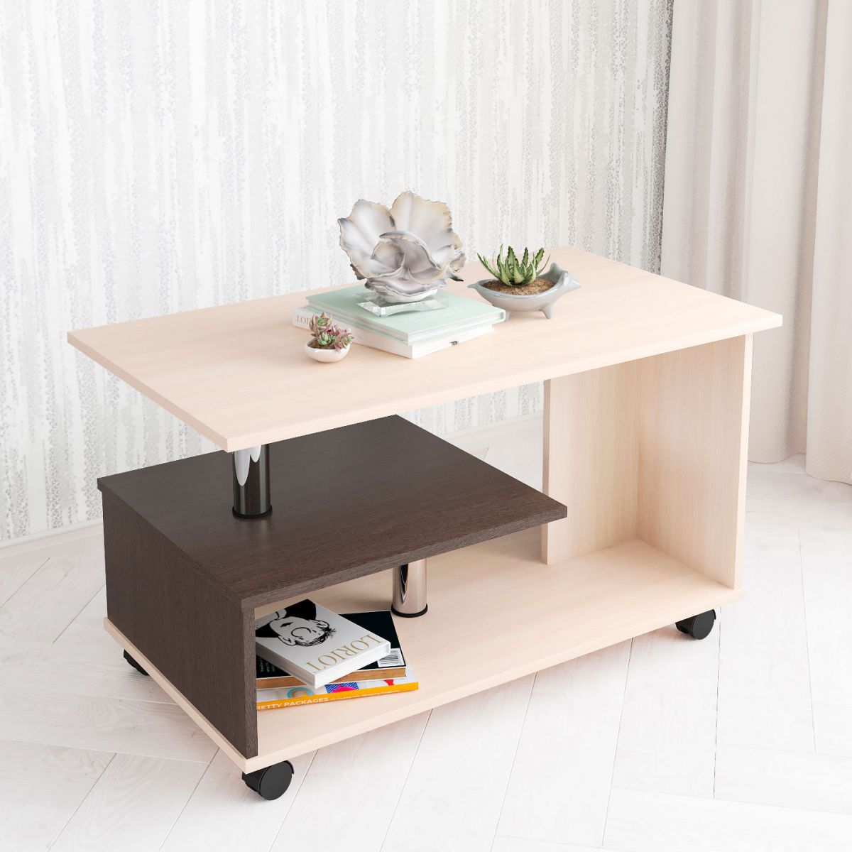 Стол Журнальный Консул-5 (560х900х500) дуб молочный-венге