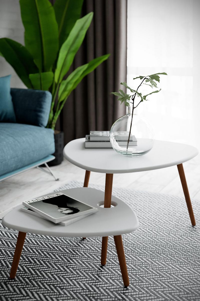 Стол журнальный Стилгрей белый-дуб светлый