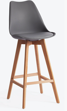 Стул БАРНЫЙ пластиковый, СЕРЫЙ экокожа, каркас бук BC608