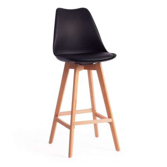 Стул барный TULIP BAR (mod. C1014H) пластик-дерево, 57 х 48 х 114 см, черный 3010-натуральный
