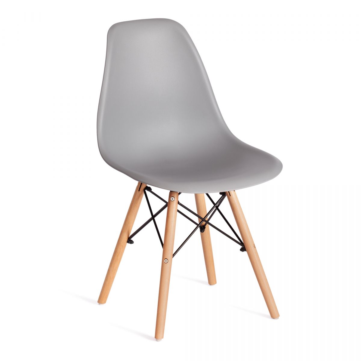 Стул CINDY (EAMES) (mod. 1801) дерево бук-металл-сиденье пластик, 45x51x82 см, Light grey (светло-се