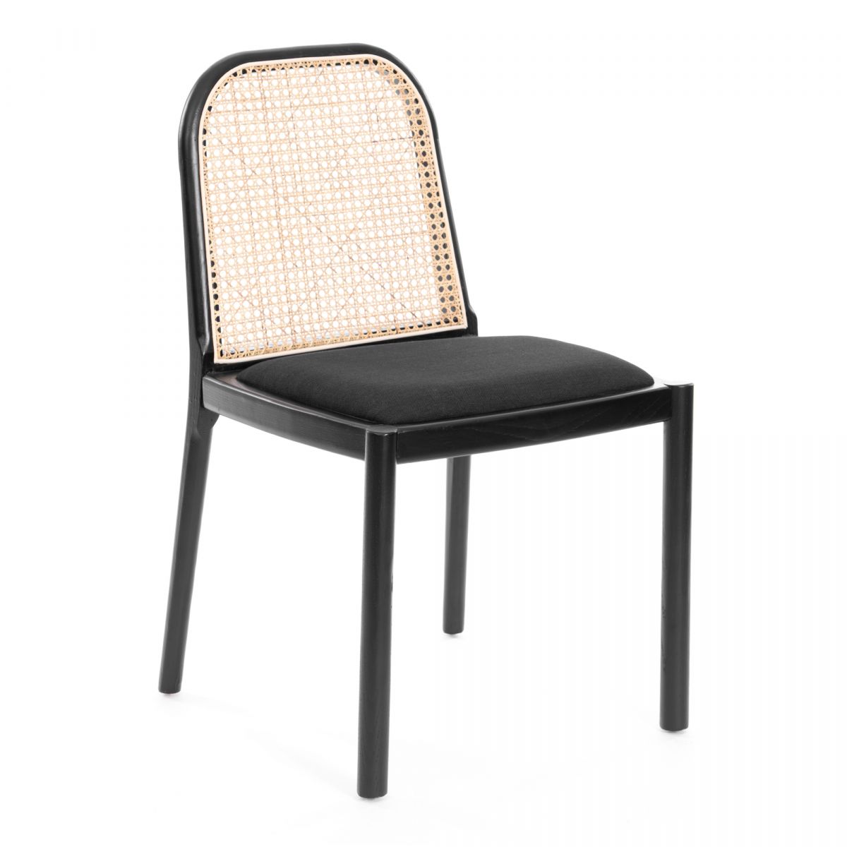 Стул FREYA дерево вяз-ротанг, ткань лён, черный-черный лен, 46х41х79,5 см