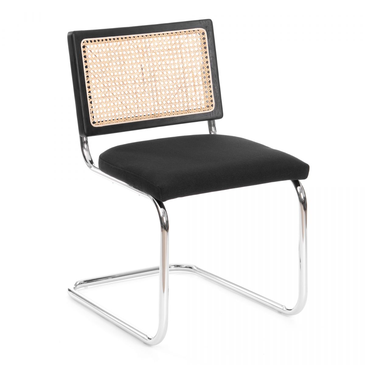 Стул MANI дерево вяз, ротанг-ткань лен, металлический каркас, черный, 46х46х78 см