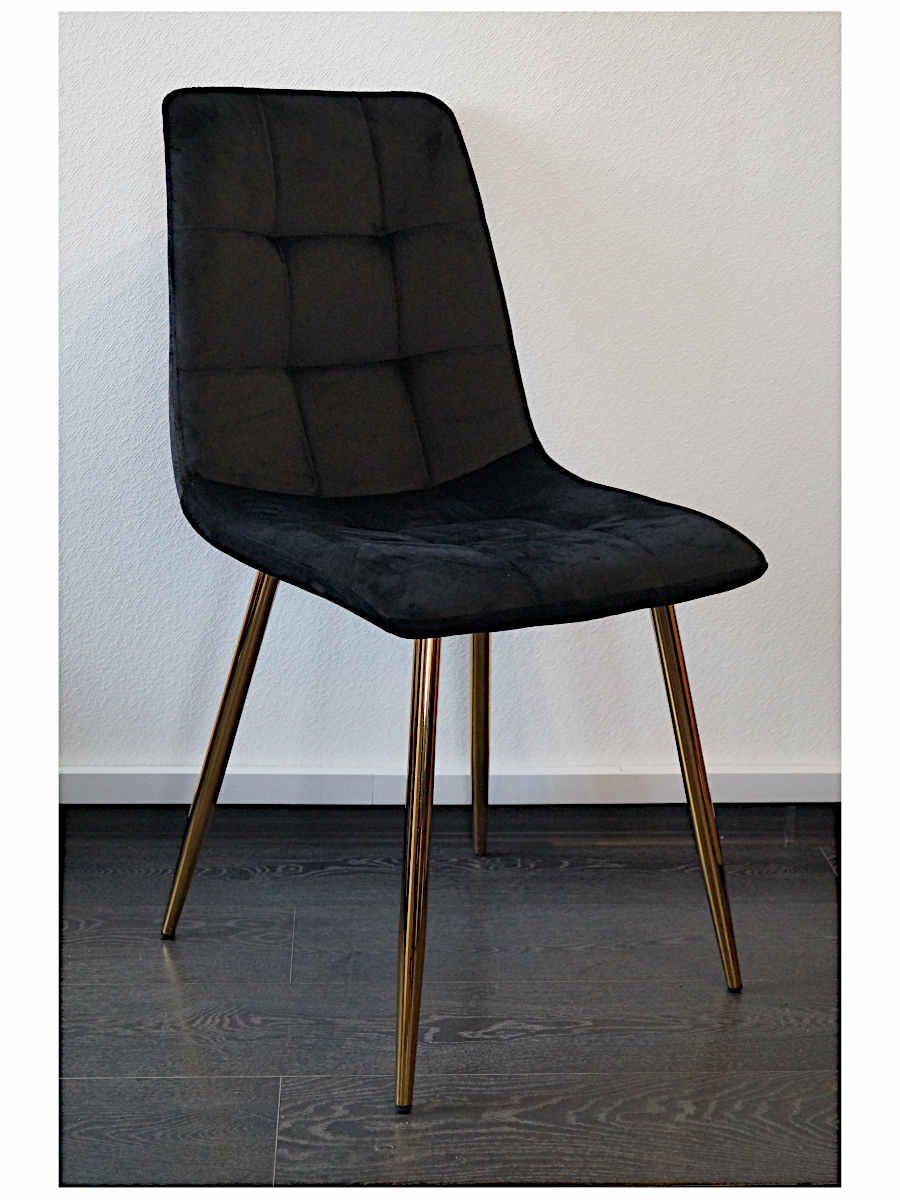 Стул мягкий, ЧЕРНЫЙ велюр, каркас металл хром золото DC797