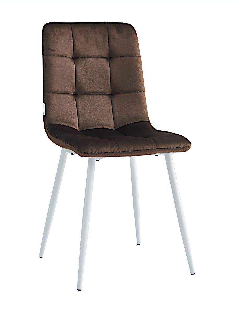 Стул мягкий, ГОРЬКИЙ ШОКОЛАД-G62-10 велюр, каркас металл белый КРУГЛЫЙ DC209