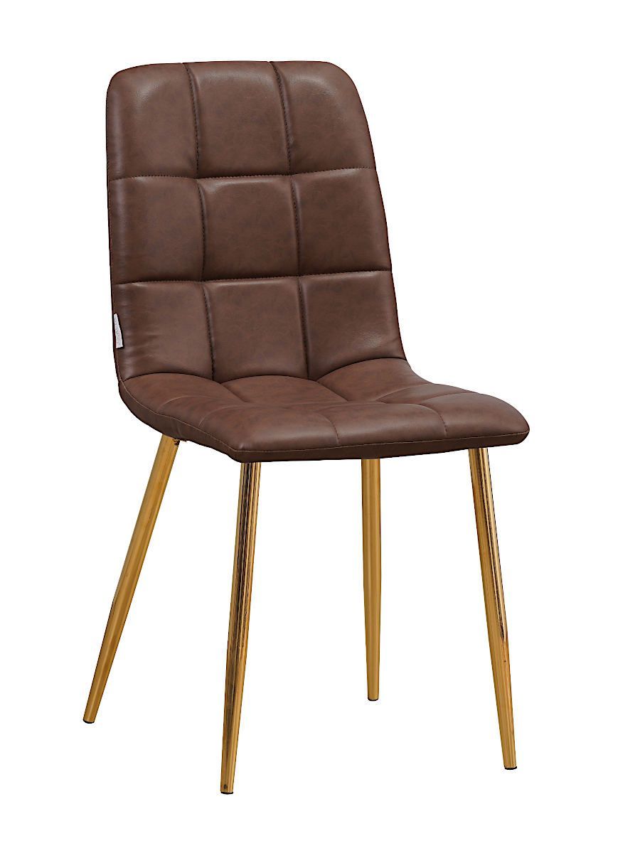 Стул мягкий, КОРИЧНЕВЫЙ-19-2 экокожа, каркас металл золото КРУГЛЫЙ C919-DC809