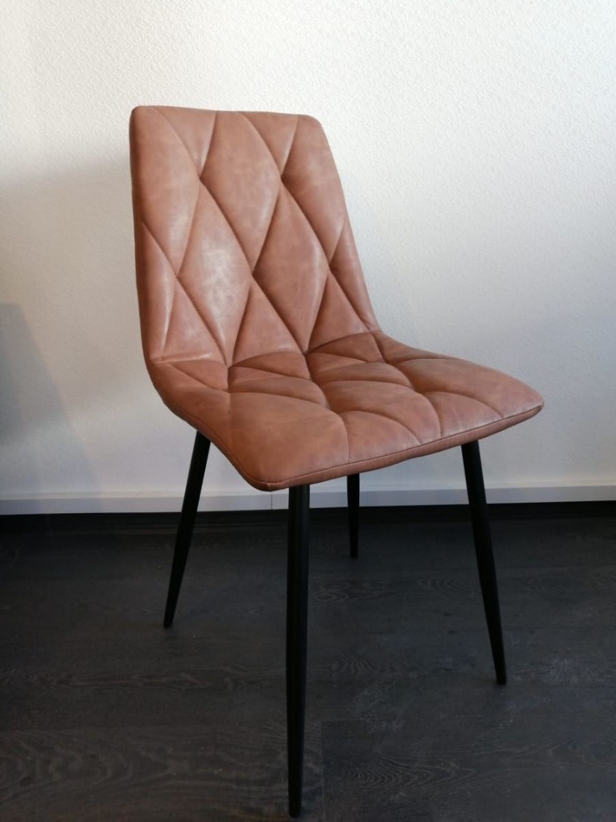 Стул мягкий, КОРИЧНЕВЫЙ экокожа, каркас металл белый DC813