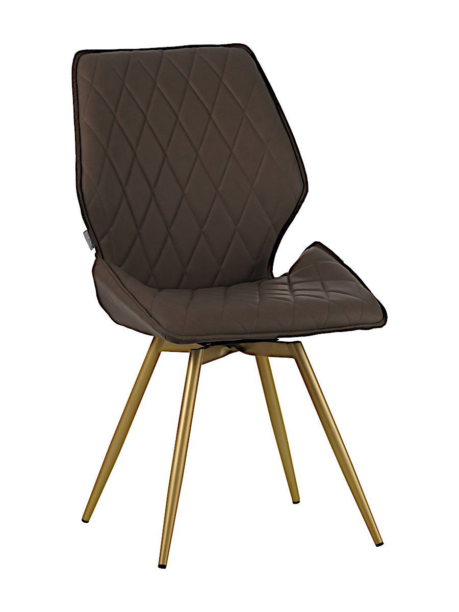 Стул мягкий поворотный 180, БЕЖЕВЫЙ экокожа, каркас металл, бронза КРУГЛЫЙ DC231