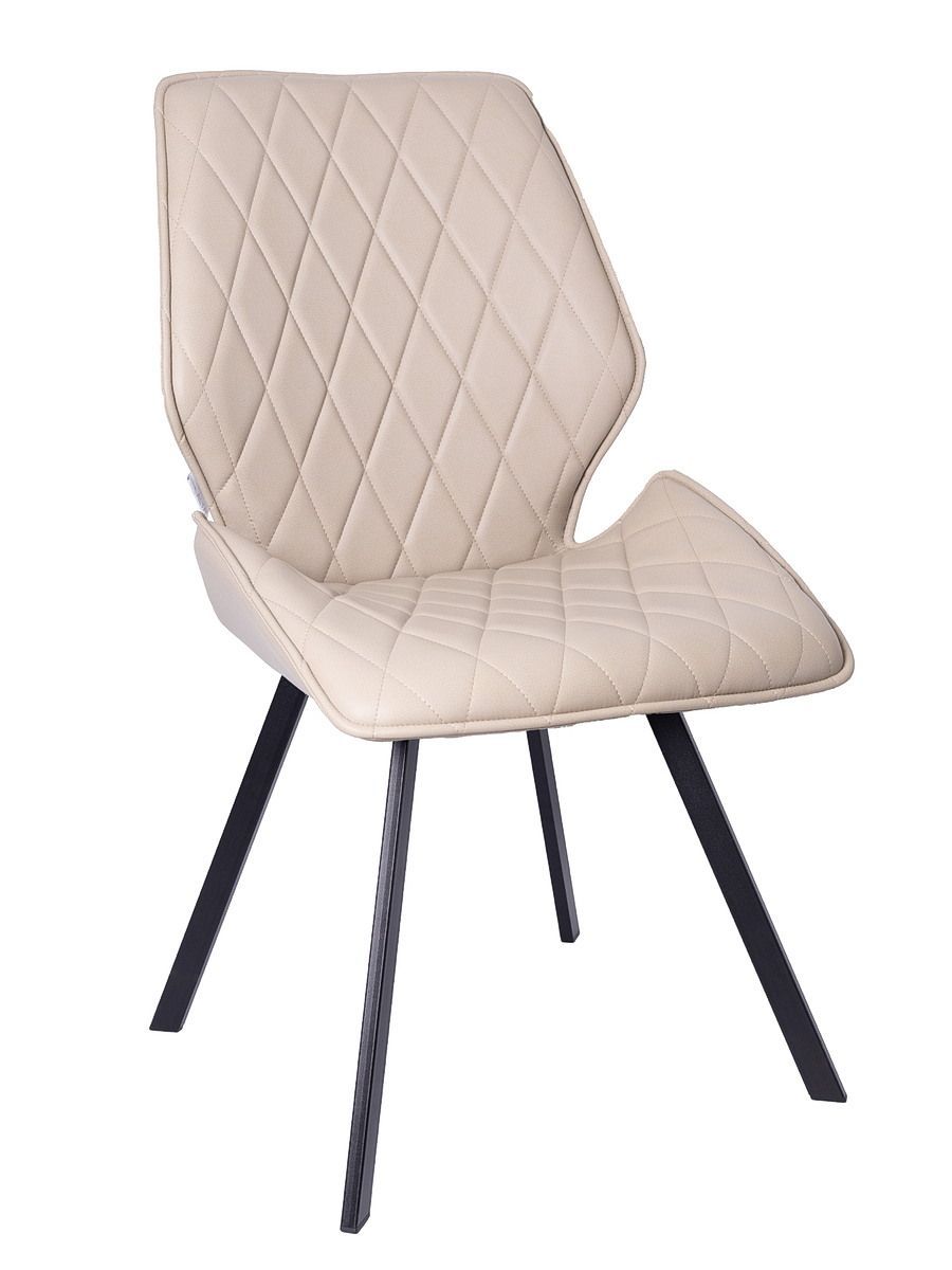 Стул мягкий поворотный 180, КРЕМОВЫЙ экокожа, каркас металл, черный КВАДРАТ DC231