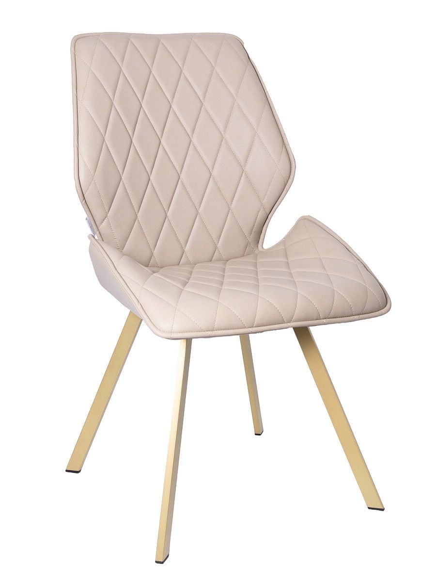 Стул мягкий поворотный 180, КРЕМОВЫЙ экокожа, каркас металл, шампань КВАДРАТ DC231