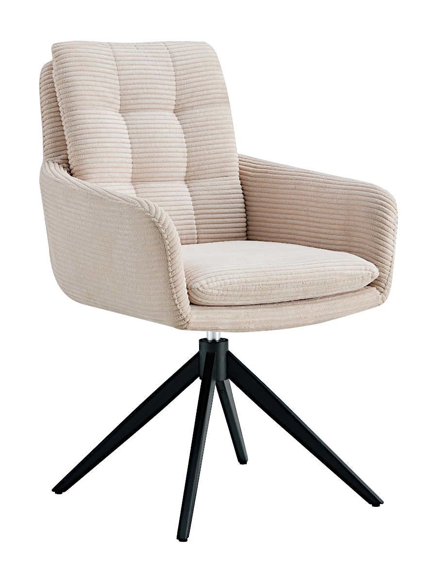 Стул мягкий поворотный 180X с подлокот,БЕЖЕВЫЙ каркас металл черный КВАДРАТ DC24020