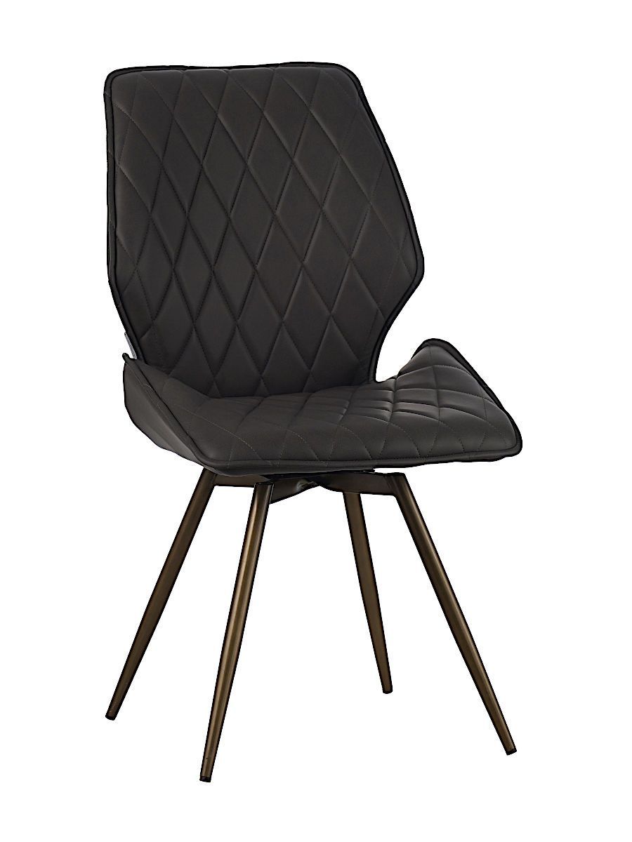 Стул мягкий поворотный 360, АНТРАЦИТ экокожа, каркас металл, бронза КРУГЛЫЙ DC233