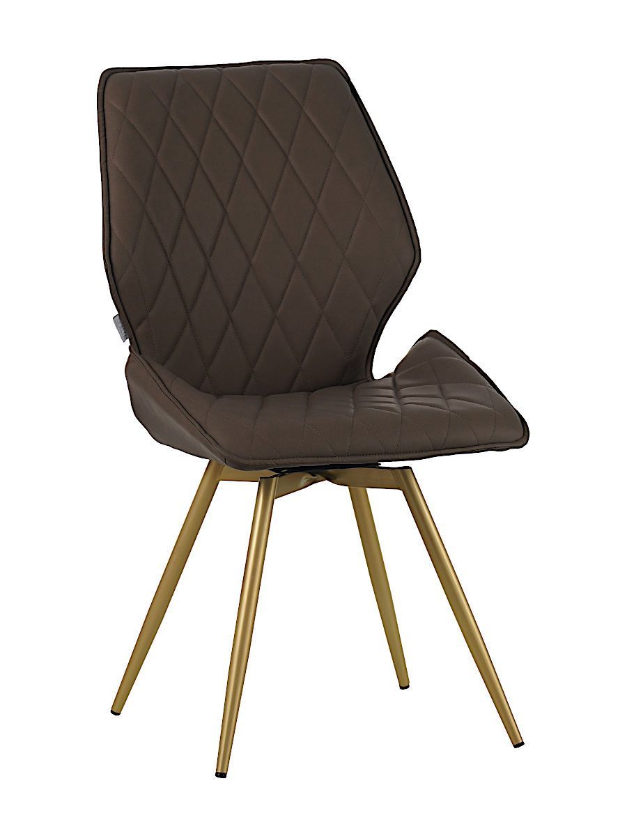 Стул мягкий поворотный 360, БЕЖЕВЫЙ экокожа, каркас металл, бронза КРУГЛЫЙ DC233