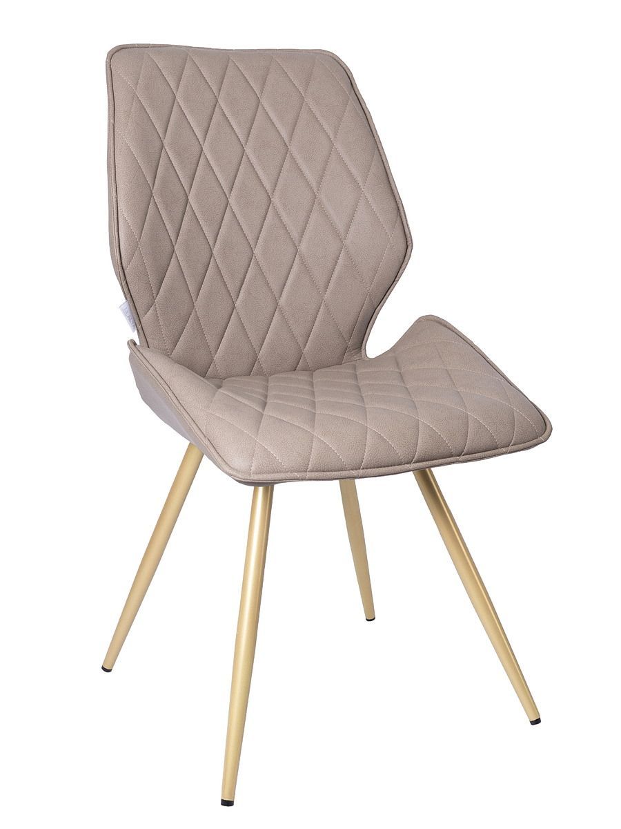 Стул мягкий поворотный 360, БЕЖЕВЫЙ экокожа, каркас металл, шампань КРУГЛЫЙ DC233