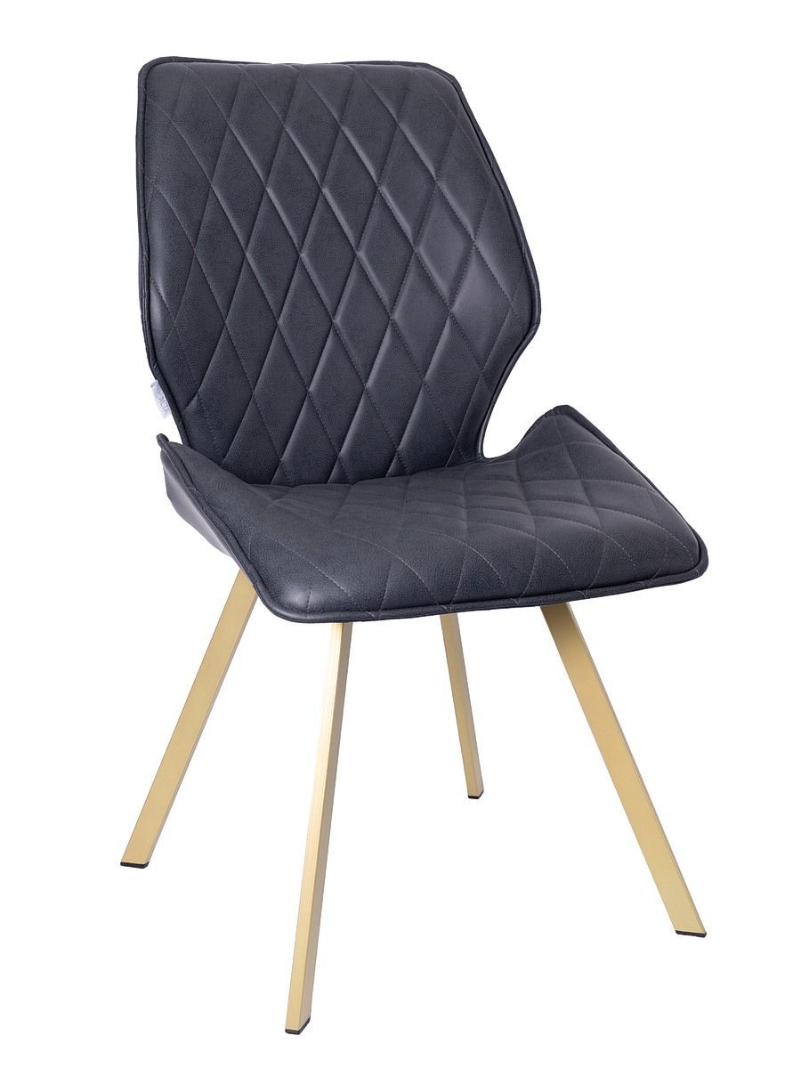 Стул мягкий поворотный 360, ЧЕРНЫЙ экокожа, каркас металл, шампань КВАДРАТ DC233