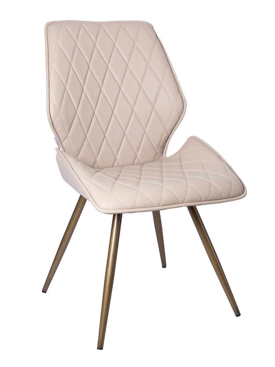 Стул мягкий поворотный 360, КРЕМОВЫЙ экокожа, каркас металл, бронза КРУГЛЫЙ DC233