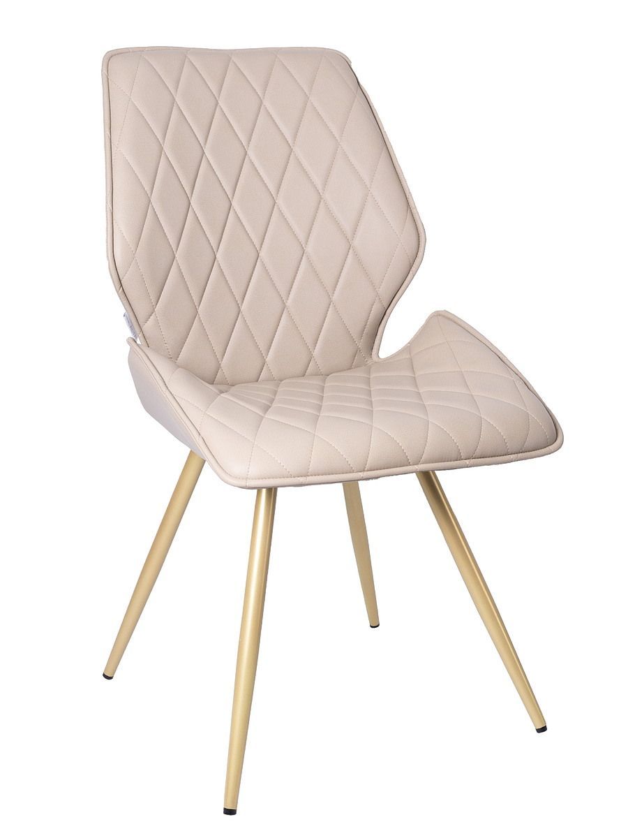 Стул мягкий поворотный 360, КРЕМОВЫЙ экокожа, каркас металл, шампань КРУГЛЫЙ DC233