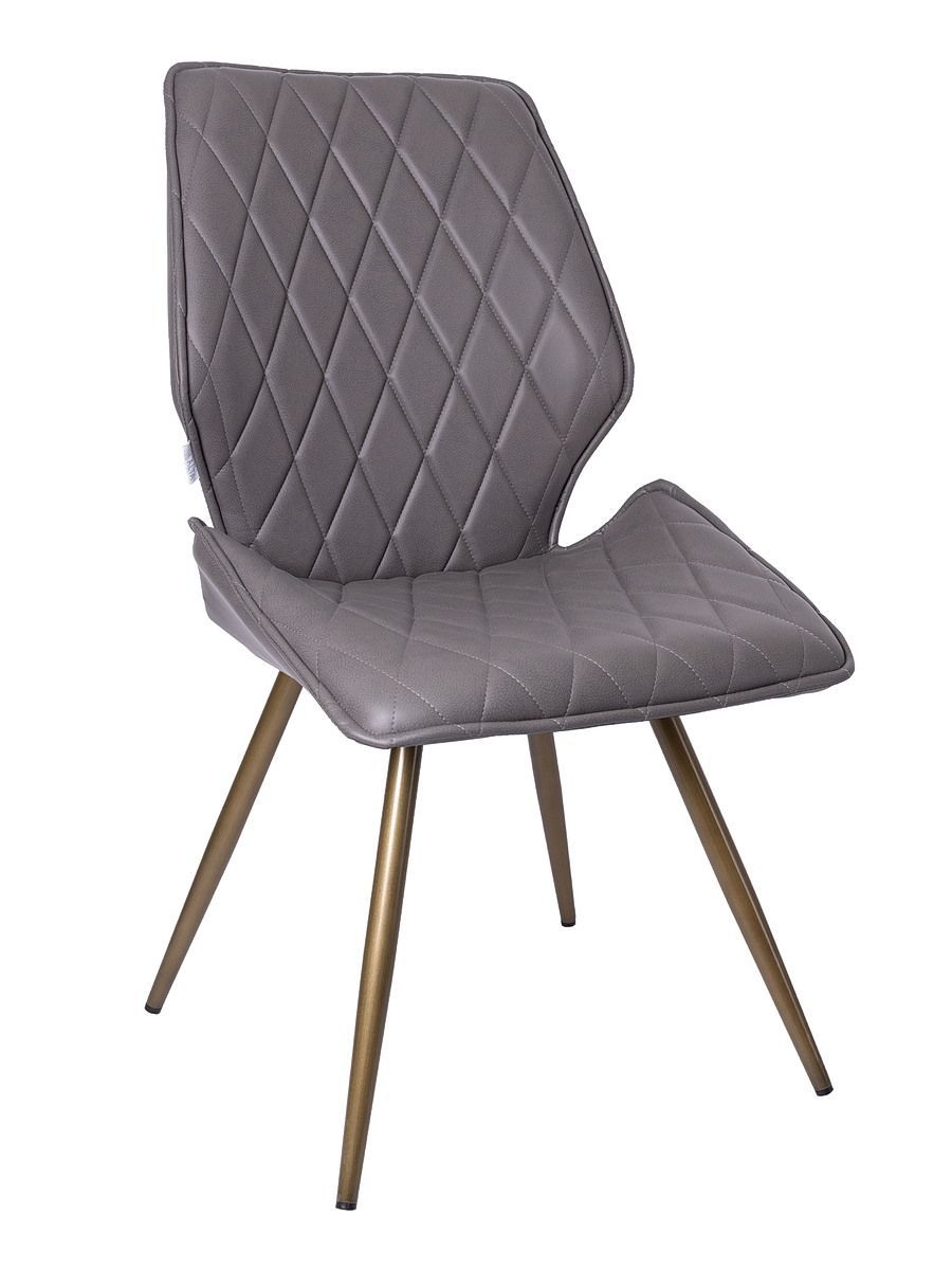 Стул мягкий поворотный 360, СЕРЫЙ экокожа, каркас металл, бронза КРУГЛЫЙ DC233