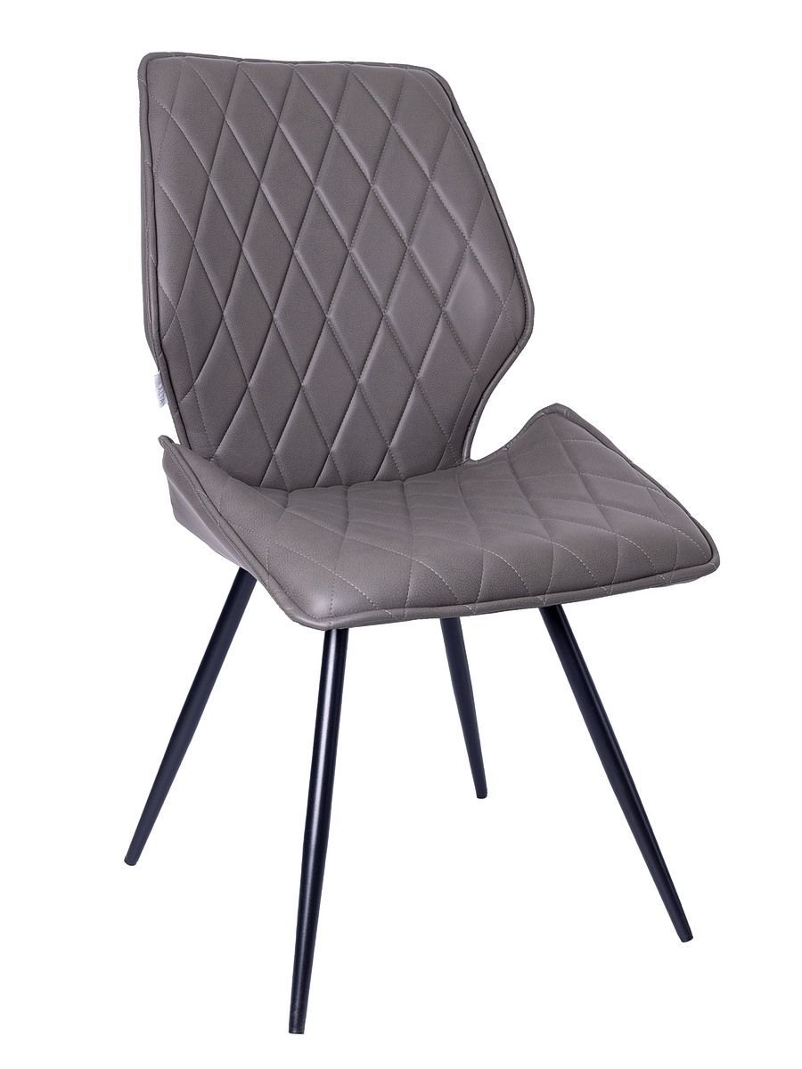 Стул мягкий поворотный 360, СЕРЫЙ экокожа, каркас металл, черный КРУГЛЫЙ DC233