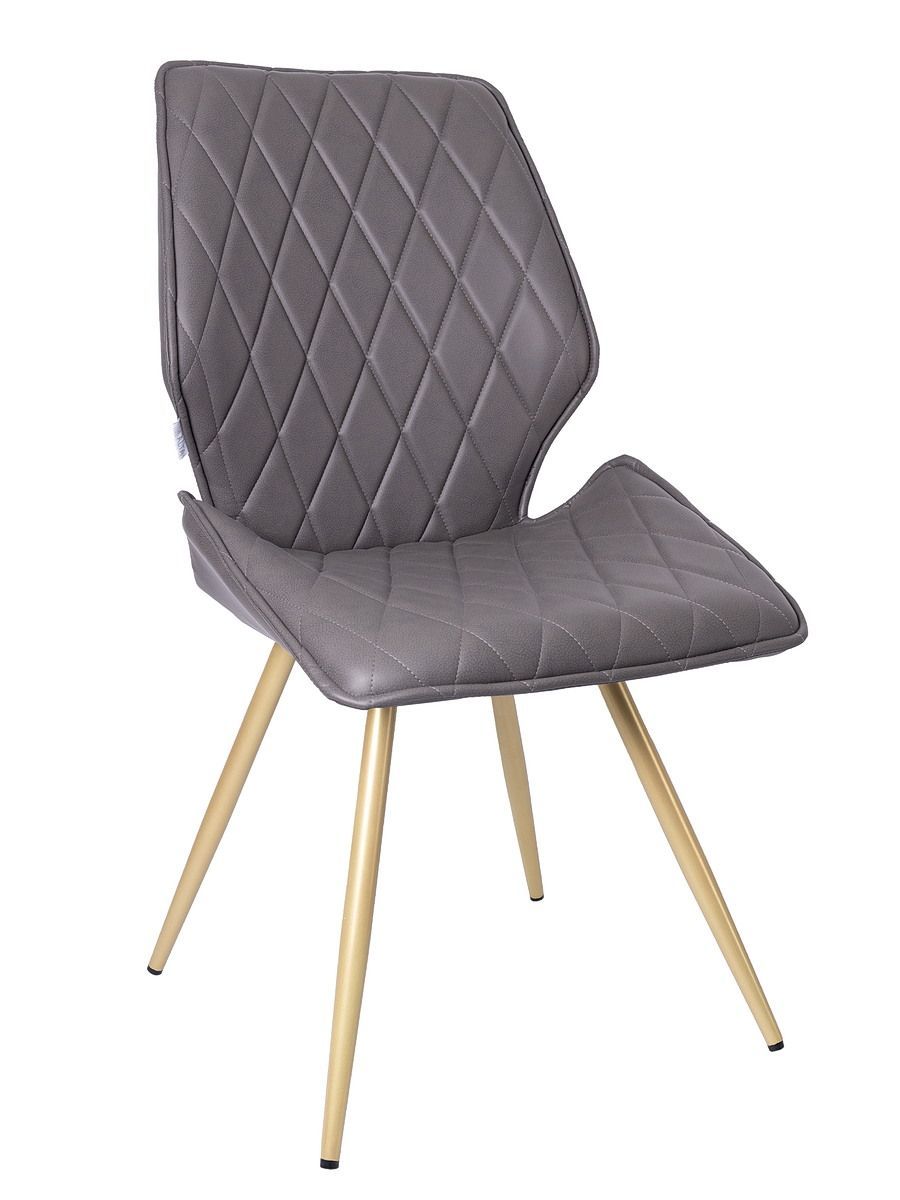 Стул мягкий поворотный 360, СЕРЫЙ экокожа, каркас металл, шампань КРУГЛЫЙ DC233