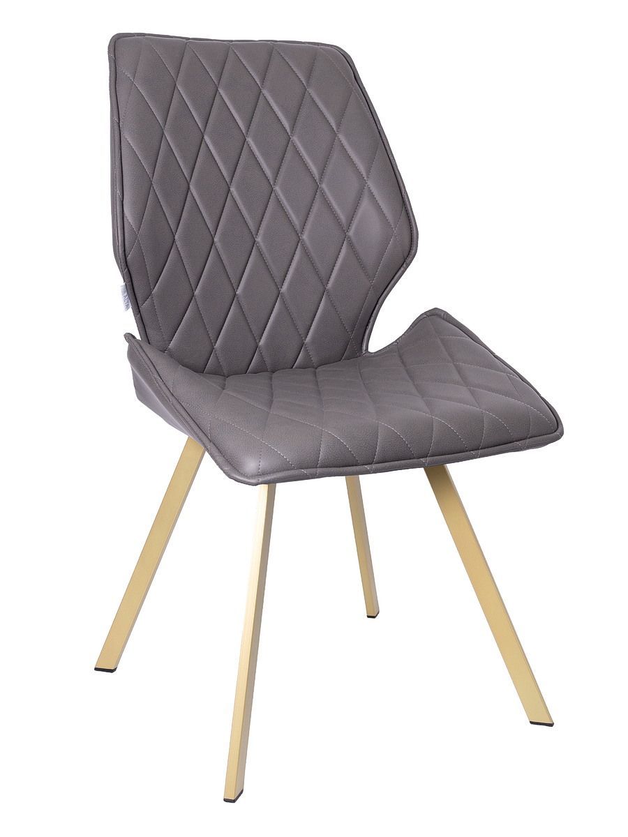 Стул мягкий поворотный 360, СЕРЫЙ экокожа, каркас металл, шампань КВАДРАТ DC233