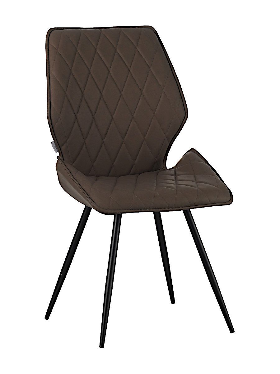 Стул мягкий поворотный 360, ШОКОЛАД экокожа, каркас металл, черный КРУГЛЫЙ DC233