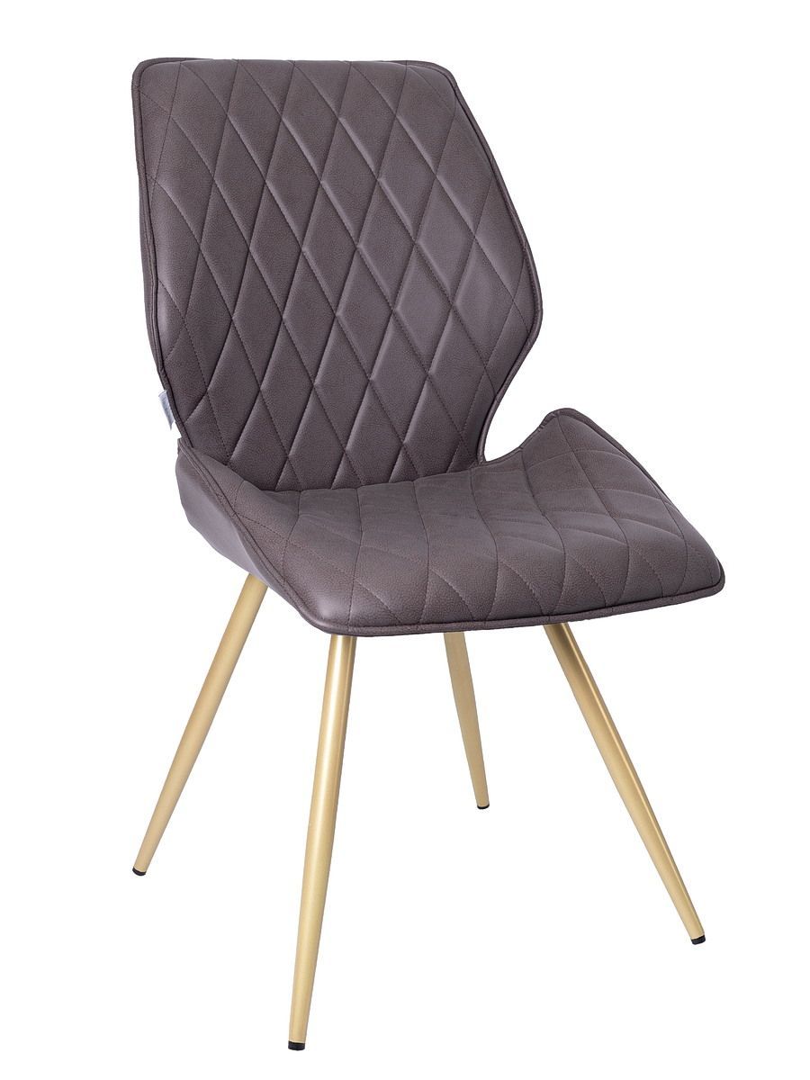 Стул мягкий поворотный 360, ШОКОЛАД экокожа, каркас металл, шампань КРУГЛЫЙ DC233