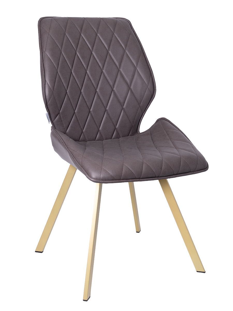 Стул мягкий поворотный 360, ШОКОЛАД экокожа, каркас металл, шампань КВАДРАТ DC233