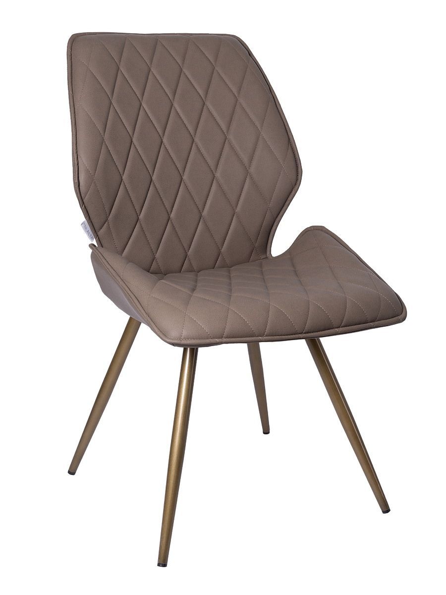 Стул мягкий поворотный 360, ТЕМНО-БЕЖЕВЫЙ экокожа, каркас металл, бронза КРУГЛЫЙ DC233